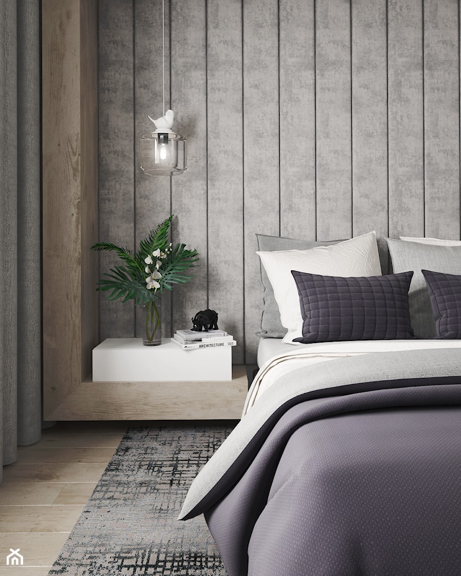 Projekt domu jendorodzinnego 120m2 - Szara sypialnia, styl minimalistyczny - zdjęcie od NONOVIZ STUDIO