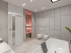 Projekt domu jendorodzinnego 120m2 - Średnia bez okna z dwoma umywalkami z punktowym oświetleniem łazienka, styl minimalistyczny - zdjęcie od NONOVIZ STUDIO
