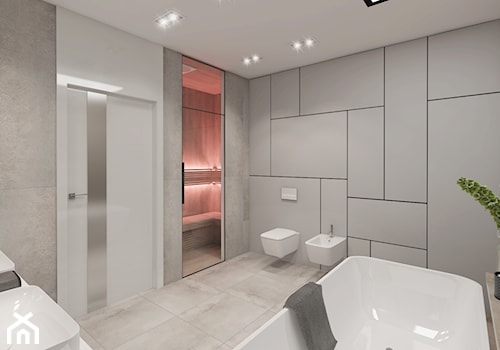 Projekt domu jendorodzinnego 120m2 - Średnia bez okna z dwoma umywalkami z punktowym oświetleniem łazienka, styl minimalistyczny - zdjęcie od NONOVIZ STUDIO