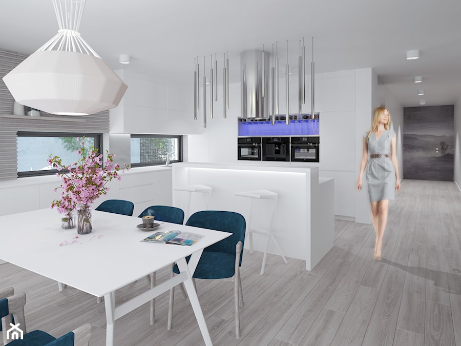 White Cherry projekt przestrzeni dziennej z kuchnią w domu wolnostojącym - Kuchnia, styl minimalistyczny - zdjęcie od NONOVIZ STUDIO