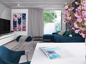 White Cherry projekt przestrzeni dziennej z kuchnią w domu wolnostojącym - Salon, styl minimalistyczny - zdjęcie od NONOVIZ STUDIO