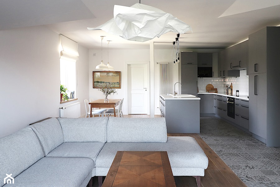 Mieszkanie AL - Średni biały salon z kuchnią z jadalnią, styl minimalistyczny - zdjęcie od Agnieszka Lisek architekt wnętrz