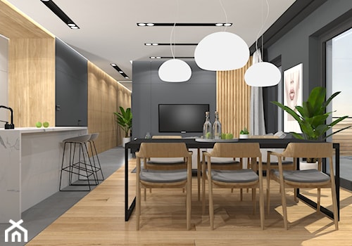 Projekt Mieszkania 134m2 | Ursynów - Średni szary salon z kuchnią z jadalnią, styl nowoczesny - zdjęcie od FRAMUGA studio