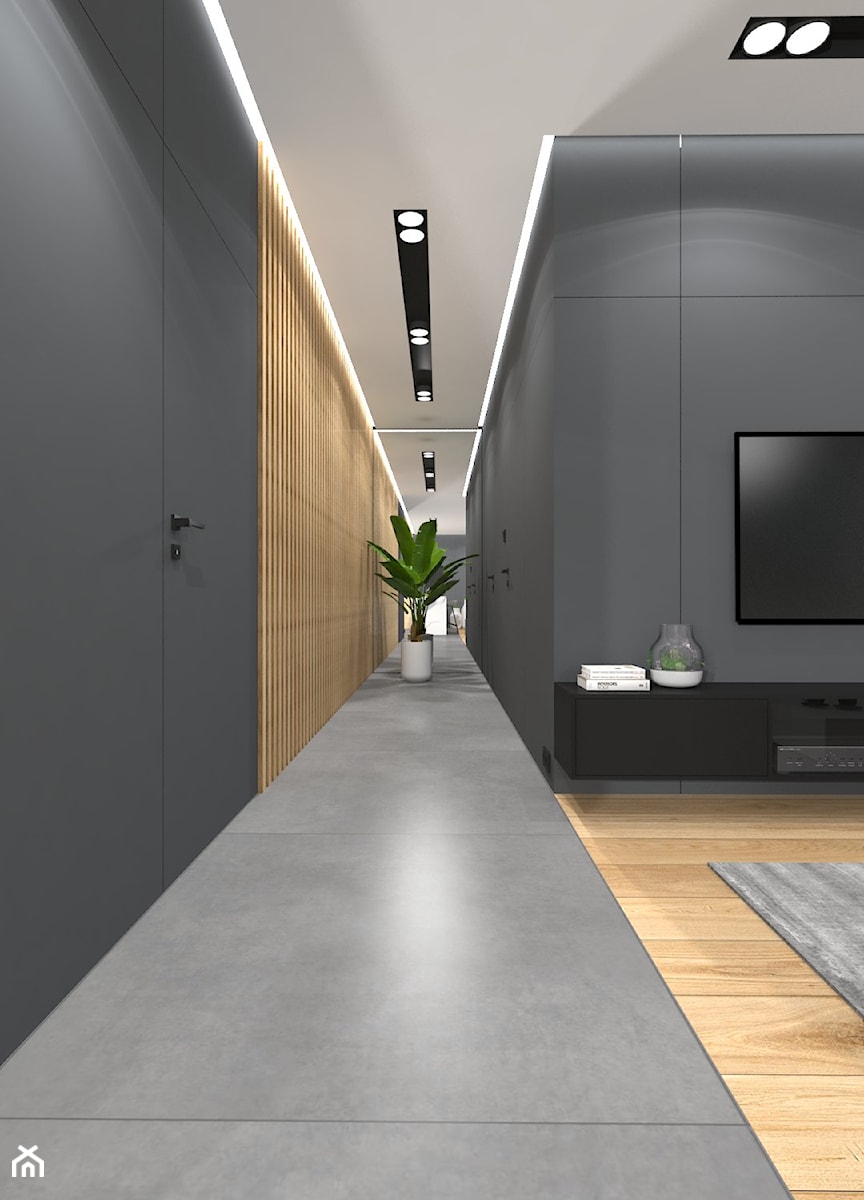 Projekt Mieszkania 134m2 | Ursynów - Średni beżowy czarny hol / przedpokój, styl nowoczesny - zdjęcie od FRAMUGA studio