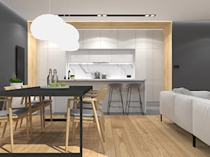 Projekt Mieszkania 134m2 | Ursynów - Średnia czarna jadalnia w salonie w kuchni, styl nowoczesny - zdjęcie od FRAMUGA studio