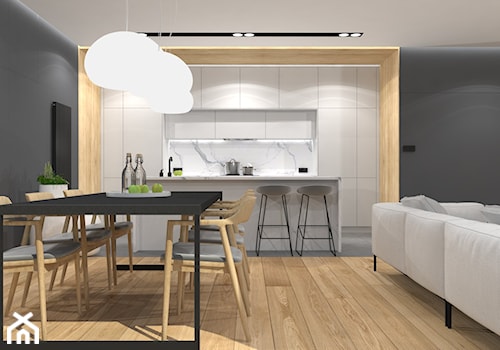 Projekt Mieszkania 134m2 | Ursynów - Średnia czarna jadalnia w salonie w kuchni, styl nowoczesny - zdjęcie od FRAMUGA studio