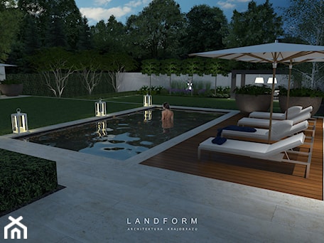 Aranżacje wnętrz - Ogród: TWO LEVELS - Duży ogród za domem z basenem, styl nowoczesny - Landform. Przeglądaj, dodawaj i zapisuj najlepsze zdjęcia, pomysły i inspiracje designerskie. W bazie mamy już prawie milion fotografii!