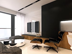 Pilotów - Mały biały czarny salon, styl minimalistyczny - zdjęcie od KONZEPT Architekci