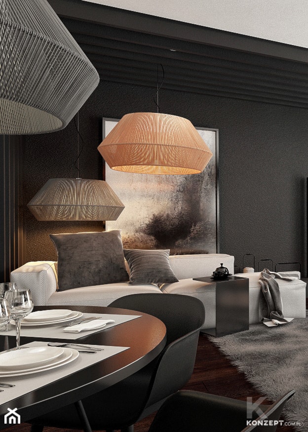 Radom - Mały czarny salon z jadalnią, styl nowoczesny - zdjęcie od KONZEPT Architekci