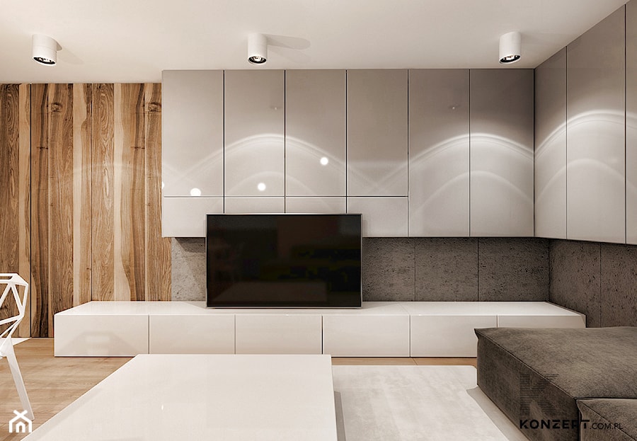 Grzegórzecka II - Średni beżowy czarny salon, styl minimalistyczny - zdjęcie od KONZEPT Architekci