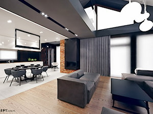 Masłomiąca - Duży salon z kuchnią z jadalnią, styl minimalistyczny - zdjęcie od KONZEPT Architekci