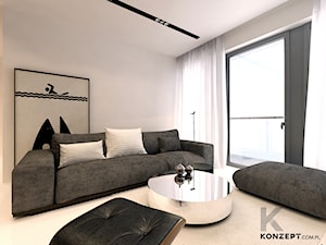 Pilotów - Średni biały salon z tarasem / balkonem, styl minimalistyczny - zdjęcie od KONZEPT Architekci