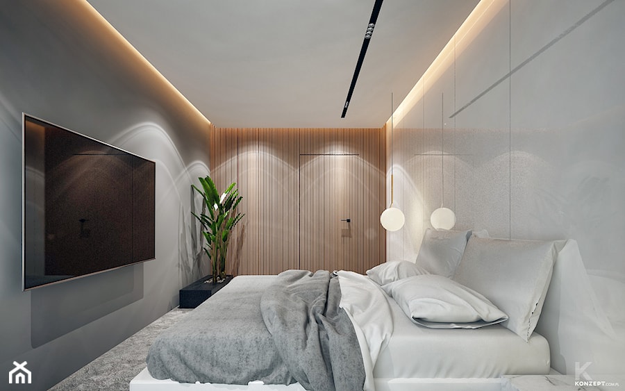 Chojnice - Średnia szara sypialnia - zdjęcie od KONZEPT Architekci