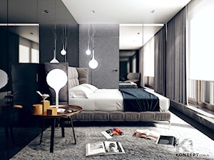 Gen. Kościuszki - Duża z panelami tapicerowanymi sypialnia, styl minimalistyczny - zdjęcie od KONZEPT Architekci