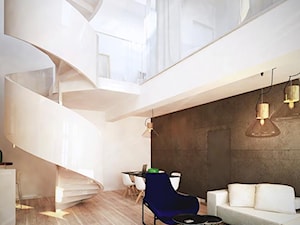 Stolarska II - Średni beżowy salon z antresolą, styl minimalistyczny - zdjęcie od KONZEPT Architekci