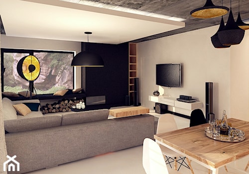 Dom w Skale - Średni biały czarny salon z jadalnią, styl minimalistyczny - zdjęcie od KONZEPT Architekci