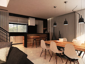 Dom pod Krakowem - Średnia biała czarna jadalnia w salonie, styl nowoczesny - zdjęcie od KONZEPT Architekci