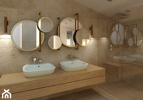Stolarska II - Średnia na poddaszu bez okna z dwoma umywalkami łazienka, styl minimalistyczny - zdjęcie od KONZEPT Architekci