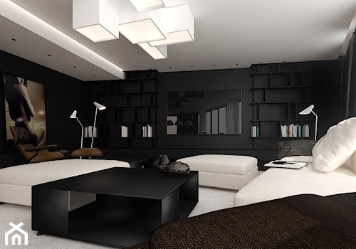 Miodowa - Duży czarny salon, styl minimalistyczny - zdjęcie od KONZEPT Architekci