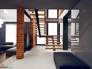 Masłomiąca - Schody dwubiegowe drewniane, styl minimalistyczny - zdjęcie od KONZEPT Architekci