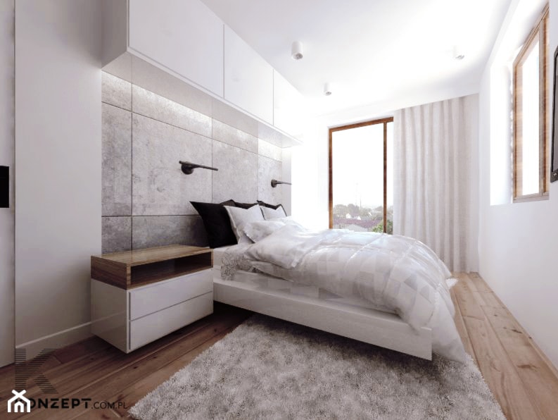 Grzegórzecka - Średnia biała szara sypialnia, styl minimalistyczny - zdjęcie od KONZEPT Architekci