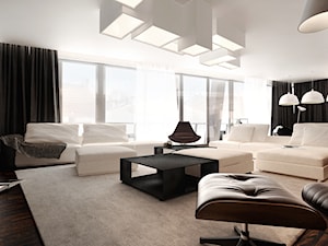 Miodowa - Duży biały salon z tarasem / balkonem, styl minimalistyczny - zdjęcie od KONZEPT Architekci