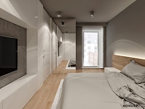 Grzegórzecka II - Duża szara sypialnia, styl minimalistyczny - zdjęcie od KONZEPT Architekci
