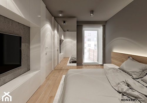 Grzegórzecka II - Duża szara sypialnia, styl minimalistyczny - zdjęcie od KONZEPT Architekci