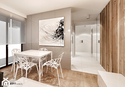 Grzegórzecka II - Średnia beżowa jadalnia w salonie, styl minimalistyczny - zdjęcie od KONZEPT Architekci