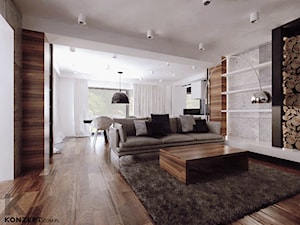 Cechowa - Średni biały czarny salon z jadalnią, styl minimalistyczny - zdjęcie od KONZEPT Architekci