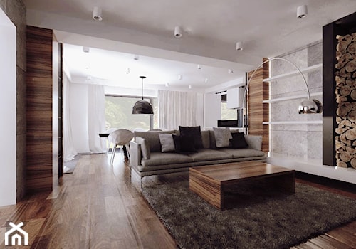 Cechowa - Średni biały czarny salon z jadalnią, styl minimalistyczny - zdjęcie od KONZEPT Architekci