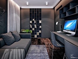 Wieliczka - Średnie w osobnym pomieszczeniu z sofą z zabudowanym biurkiem czarne biuro, styl nowoczesny - zdjęcie od KONZEPT Architekci