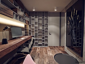 Ruczaj - Średnie w osobnym pomieszczeniu z sofą z zabudowanym biurkiem szare biuro, styl nowoczesny - zdjęcie od KONZEPT Architekci