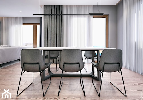 Bochnia - Duża szara jadalnia w salonie jako osobne pomieszczenie - zdjęcie od KONZEPT Architekci