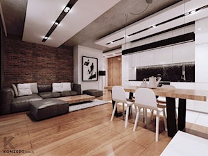Piaskowa - Średni biały brązowy salon z jadalnią, styl minimalistyczny - zdjęcie od KONZEPT Architekci
