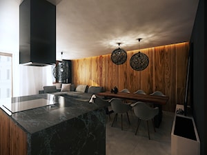 Pod Złotym Globem - Średnia czarna jadalnia w salonie w kuchni, styl minimalistyczny - zdjęcie od KONZEPT Architekci