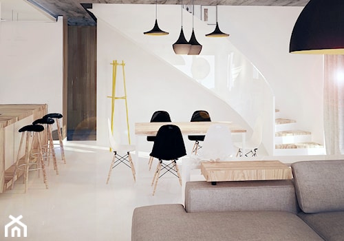 Dom w Skale - Duża szara jadalnia w salonie, styl minimalistyczny - zdjęcie od KONZEPT Architekci