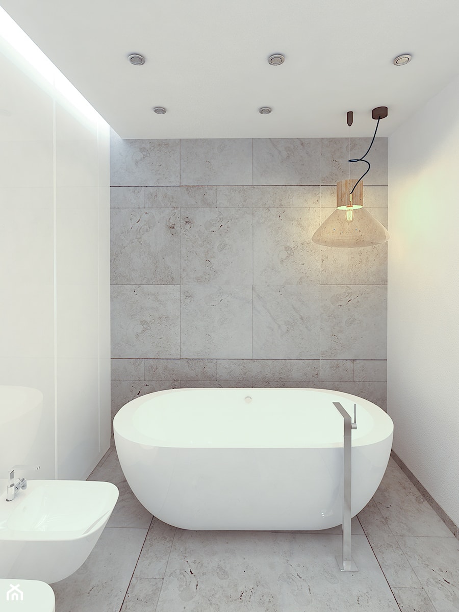 Stolarska II - Mała na poddaszu bez okna łazienka, styl minimalistyczny - zdjęcie od KONZEPT Architekci