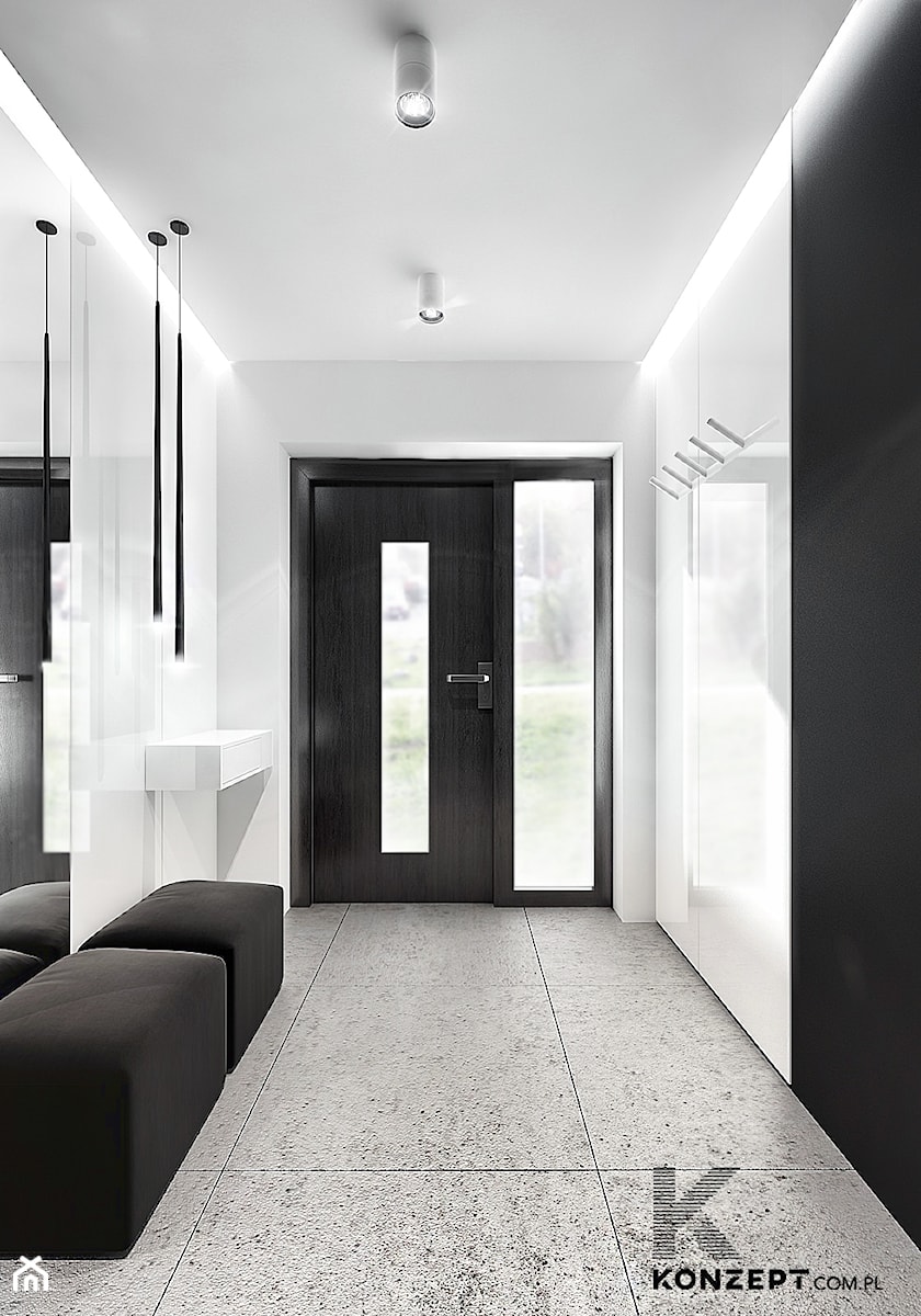 Rzeszotary - Średni z wieszakiem biały czarny hol / przedpokój, styl minimalistyczny - zdjęcie od KONZEPT Architekci