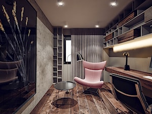Ruczaj - Średnie w osobnym pomieszczeniu z sofą z zabudowanym biurkiem szare biuro, styl nowoczesny - zdjęcie od KONZEPT Architekci