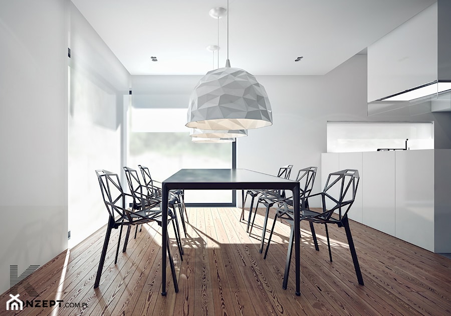 Rzeszotary - Duża biała jadalnia w kuchni, styl minimalistyczny - zdjęcie od KONZEPT Architekci
