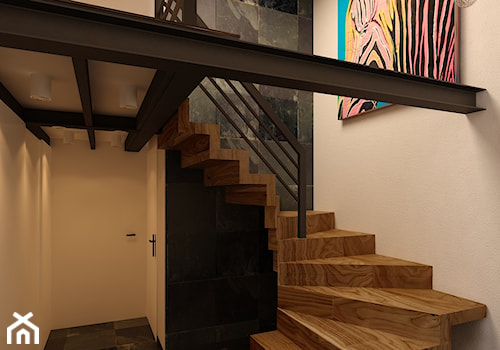 Angel Wawel - Schody jednobiegowe zabiegowe drewniane, styl industrialny - zdjęcie od KONZEPT Architekci
