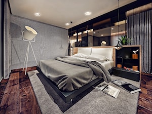 Ruczaj - Duża szara sypialnia, styl nowoczesny - zdjęcie od KONZEPT Architekci