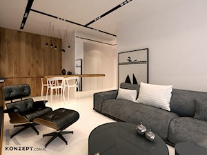 Pilotów - Średni biały salon z jadalnią, styl minimalistyczny - zdjęcie od KONZEPT Architekci
