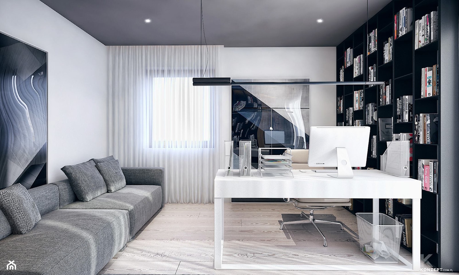 Bochnia - Średnie w osobnym pomieszczeniu z sofą szare biuro - zdjęcie od KONZEPT Architekci - Homebook