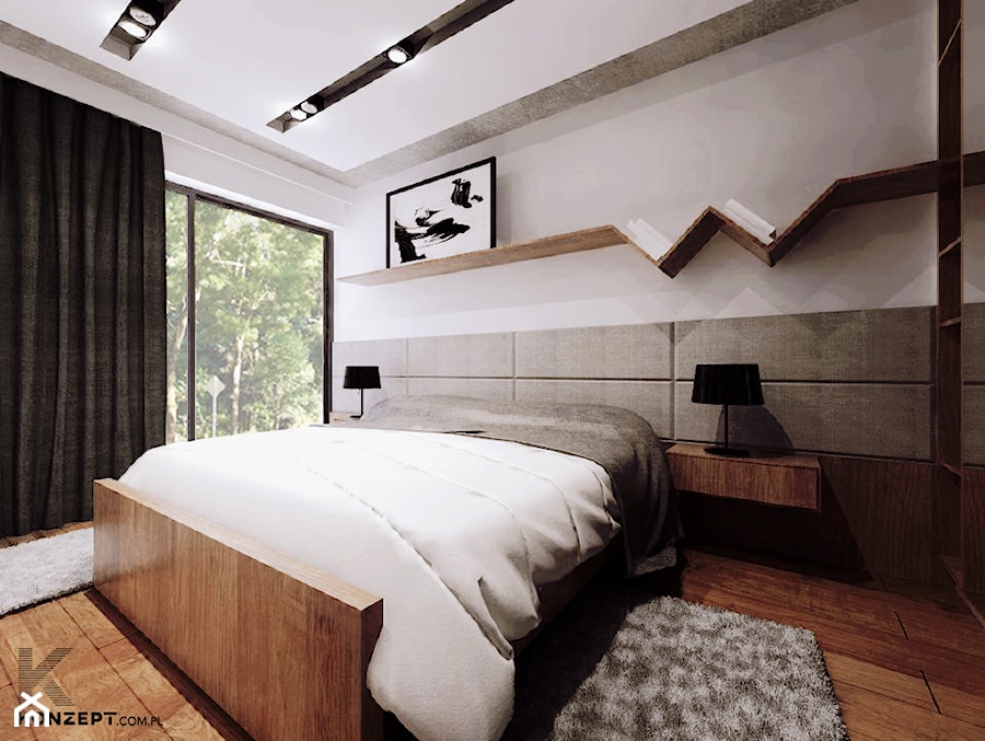 Piaskowa - Duża biała sypialnia, styl minimalistyczny - zdjęcie od KONZEPT Architekci