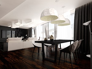 Miodowa - Duża biała czarna jadalnia w salonie, styl nowoczesny - zdjęcie od KONZEPT Architekci