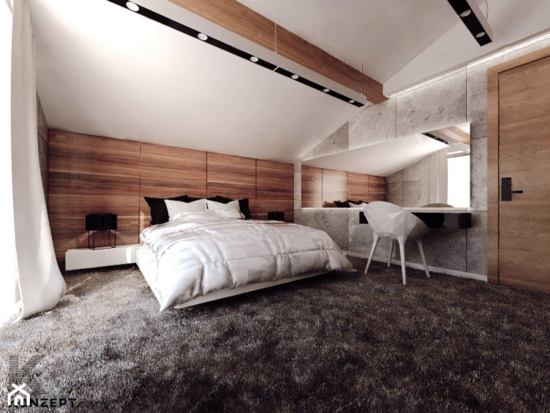 Cechowa - Średnia szara sypialnia na poddaszu, styl minimalistyczny - zdjęcie od KONZEPT Architekci