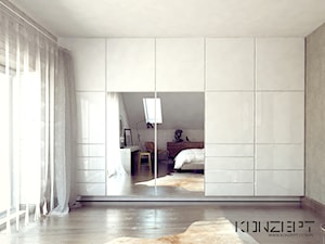 Longinusa - Duża biała szara z biurkiem sypialnia, styl nowoczesny - zdjęcie od KONZEPT Architekci