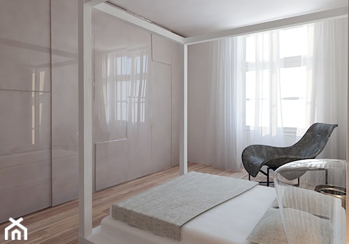 Stolarska II - Średnia biała szara sypialnia, styl minimalistyczny - zdjęcie od KONZEPT Architekci